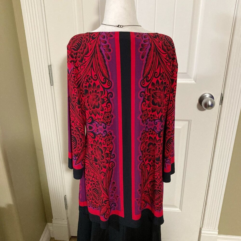 STYLE & CO. Red purple black dark floral stretchy tunic top MEDIUM LARGE shirt - Picture 13 of 13